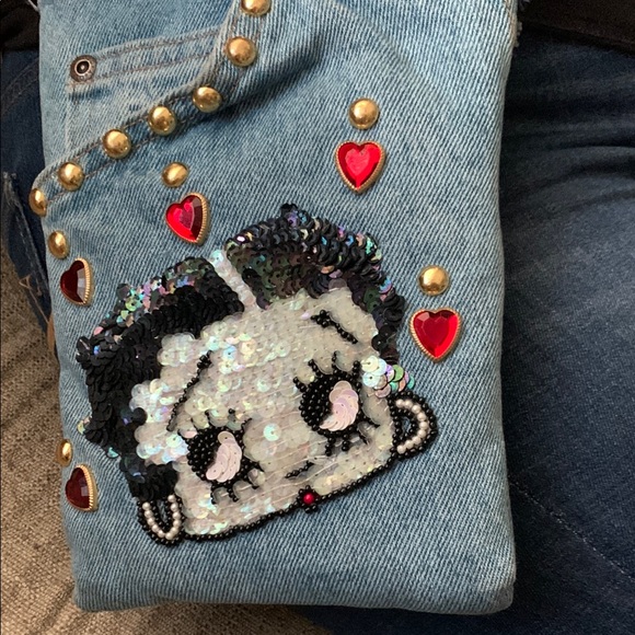 Denim Cartoon Betty Boop Embellished Crossbody Bag - Picture 2 of 16